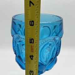 Vintage MCM LE Smith Glass Moon & Star Teal Blue Water Wine Goblet 6″