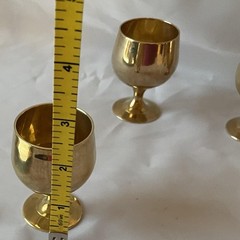 Set 6 Mini Brass Goblets With Round Tray Gold Decorative Barware Vintage India