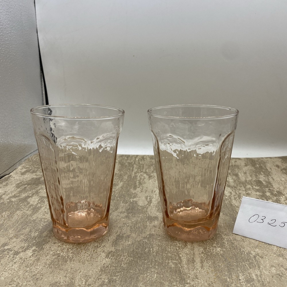 Vintage Peach Panel Textured Drinking Glasses 5” tall 10 Ounce Set of 2