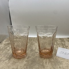Vintage Peach Panel Textured Drinking Glasses 5” tall 10 Ounce Set of 2