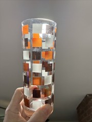 Vintage MCM Metallic Checker Tom Collins High Ball Glasses Made in France ~ 4