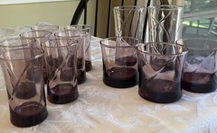 Vintage Amethyst Swirl Glasses Lot Of (12) Various Sizes See Description