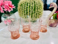 MCM COUNTRY GARDEN DAISY GLASSES SET OF 4 LIBBEY Pink 4” Glass 9oz