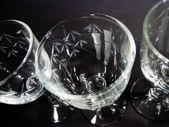 Midcentury SASAKI NORITAKE Crystal BAMBOO Multisided Stem 4 Sherry Wine Goblets