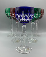 AJKA Cut to Clear Crystal Wine Glasses Arabella Pattern set of 6 Made in Hungary