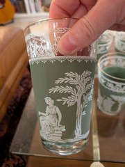 Lot Vintage Jeannette Hellenic Green Glasses Wedgwood Jasperware Style 6 sm 6 lg