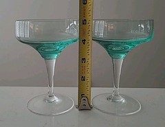2 Vintage Sasaki Harmony Aqua Champagne 5″ Tall Sherbet Glasses (B1-G3)