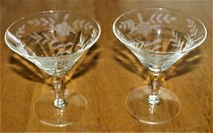 Glastonbury-Lotus -Set of 2 – FLORAL GRAY CUT LOW SHERBET/CHAMPAGNE GLASS/STEMS