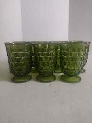 Indiana Glass Cubist Avocado Green 6 oz. Small Juice Drinking Glasses
