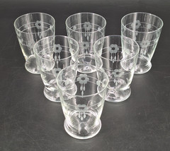 6 Antique Cut Floral Band Flat Tapered Tumbler Drinking Glasses 4″ USA