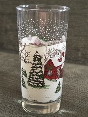 Libbey Christmas~Winter Village Scene 6.25” Tumbler Glass~Vintage