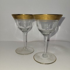 Tiffin Franciscan Minton Gold Accent Rose Floral Sherbert Coupe Glass Pair