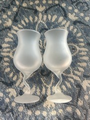 2 Vintage Libbey Pastel Tulip Goblet Frosted Wine Glasses Zig Zag Stem White