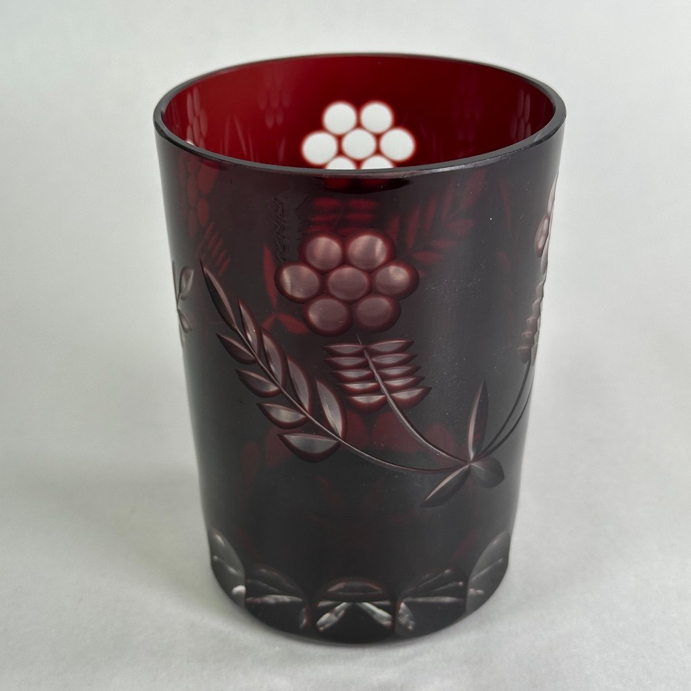 Bohemian Czech Cut to Clear Tumbler Floral Glass 4.5″ Vintage
