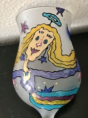 Vtg Libbey Frosted Goblet Wine Glass Z Stem Mark Chagall Style Hand Painted KAAK