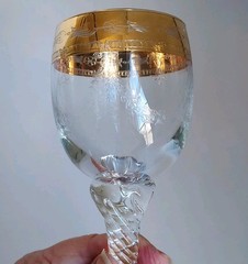 Interglass Italy Hand Blown Crystal Wine Glass Prince of Florence 24 K Gold Band