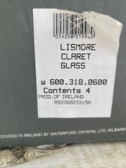 4 Waterford Crystal Lismore Claret Wine 5 3/4″ – 4oz Goblets Glasses * NIB!