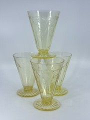 4 Anchor Hocking CAMEO / BALLERINA Yellow 4.75″H 9oz FOOTED WATER Glasses RARE