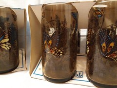 Anchor Hocking Butterfly Flower Glasses, 8 Total, Smoke Brown 12 oz, Vintage 70s