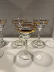 Set Of 5 Antique Crystal Stemware Gold gilding Margherita 5 1/4″h x 3″d