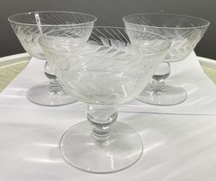 3 Vtg. Libbey Glass Wheat Design Clear Sherbet Dessert Cups Glasses 3.75” Tall