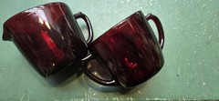 Vintage Anchor Hocking Royal Ruby Red Glass Cream & Sugar Set