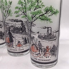 Vintage 1960’s Libbey Currier & Ives Glasses Riverboat Express Train Set of 8