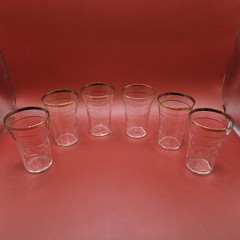 Set of 6 Vintage Gold Rim Clear Juice Glasses Small Tumblers Barware 3 Inch