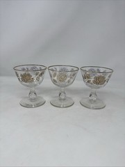 3 Vintage Libbey «Rose Bouquet» cordial or liquor cocktail glasses barware bar