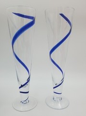 Set Of 2 Pier 1 Imports Cobalt Blue Swirl Swirline Blown Pilsner Beer Glasses