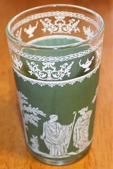 Jeannette: HELLENIC PATTERN TALL SHERBET (2) & JUICE (1) Glass – GUC