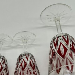 4 Vintage VMC Reims French Crystal Harlequin Glasses 2 Wine 2 Cordial