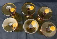 VINTAGE BERKELEY HOUSE ITALY HAND BLOWN AMBER DECANTER W/6 CORDIAL GLASSES