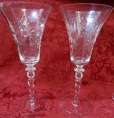 16PC VINTAGE ETCHED FLORAL CRYSTAL STEMWARE CHAMPAGNE/MARTINI/WINE GLASSES LOT