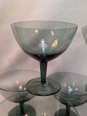 MCM Smokey Chrome Green Ribbed Champagne Glasses Libbey? Set of 7