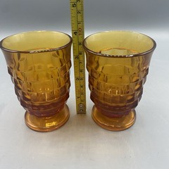 Indiana Glass Whitehall Cubist 4″ Amber Juice Tumblers Pair