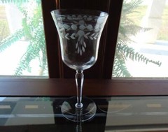 Crystal Goblet Optic Gray Cut Dots and Plants 7 7/8 in 10 oz