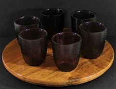 Unique Vintage Set of 6 Ridged Cranberry Red Roly Poly Cocktail Glasses 11 oz.