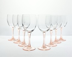 Cristal d’Arques “Rose” 8 Wine/Water All Purpose Glasses 7 1/4” 10oz Pink Stem