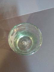 Handmade Thick Green Drinking Glass Etched Leaf Vtg