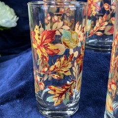 Set Of 4 Libbey Signed Crisa “Autumn Leaves” Tumblers Glasses Highball VTG