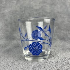 Vintage Hazel Atlas MCM Blue Rose 1/2 Pint High Ball Drinking Glass
