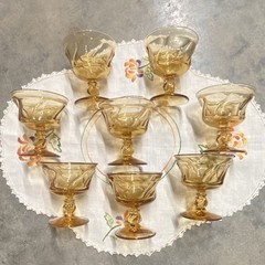 Fostoria Jamestown Champagne, Sherbet Amber Gold Boho Wedding 4” Glasses Set/8