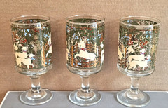 Vtg Mcm CERA Enchanted Forest Hunt of the Unicorn 3 Glasses Stemware Gold MINT