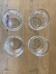 Set of 4 Vintage Bartlett Collins 3” Frosted Grape Leaf Etched Gold Rim Glasses