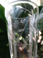 MCM Sevron Clear Glass Gray Wheel Cut By Candlelight Flowers Parfait Glass EUC