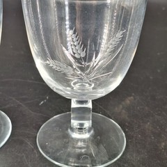 2 Vintage Etched Clear Wine Glasses Etched Wheat Pattern 5″ Tall