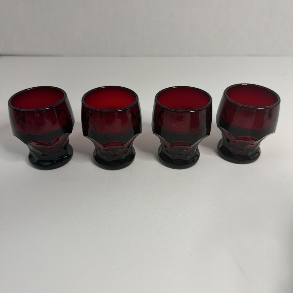 Set of 4 vintage Royal Ruby Red Viking Georgian glass tumblers 3” tall Glasses
