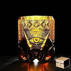 Vintage Amber Hand-Cut Edo Kiriko Crystal Whiskey Tumbler Heavy Base Bar Glass