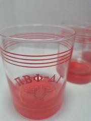 Vintage Clear Glass Tumblers With Red Striped Design/Solid Red Base. Pi Beta Phi